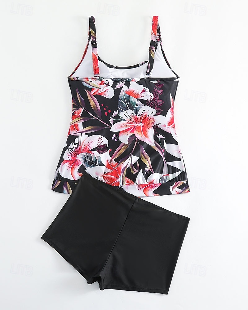 Damskie Stroje kąpielowe 2 szt Krótkie spodnie Kostium kąpielowy Odkryte plecy Urlop Stroje plażowe Kwiaty Dekolt w kształcie litery U Bez rękawów Kostiumy kąpielowe 2026 - $29.99 –P3