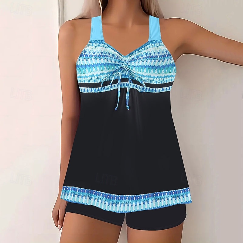 Mujer Bañadores 2 piezas Bermudas Traje de baño Espalda al Aire Vacaciones Ropa de playa Graphic Escote Redondo Sin Mangas Trajes de baño 2026 - $28.99 –P8