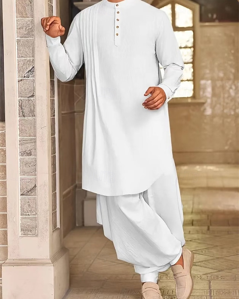 Homme Loungewear Chemise de Nuit Uni Élégant Confort Maison Quotidien Coton Respirant Col montant manche longue Printemps Automne Noir Blanche de 2026 ? $30.99 –P3