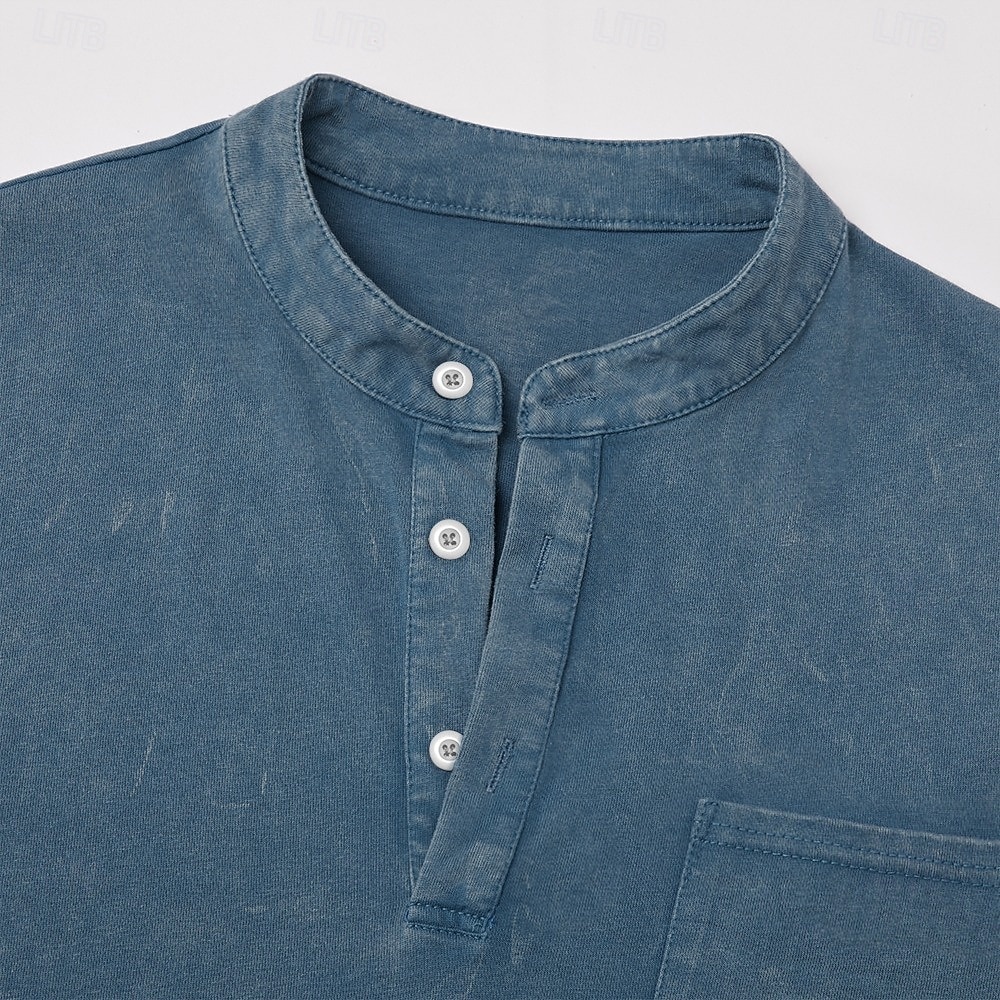 Voor heren Henley-shirt Overhemd van 100% katoen met zure wassing T-shirt T-shirt Lange mouw Wijnoogst Effen kleur Retro vintage Casual Vintagestijl Kledingstuk geverfd gewassen Henley Casual Lente 2026 - $31.99 –P12
