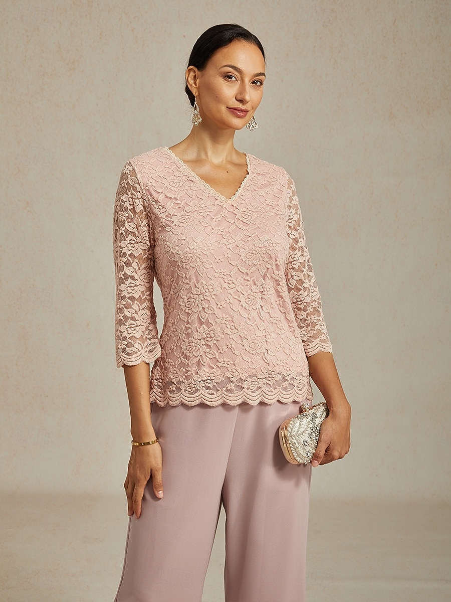 Women's Lace Shirt Blouse Lace Floral Elegant Long Sleeve V Neck Regular Tops Daily Wedding Guest Cute Outfits Pink Summer Spring Fall Winter 2026 - $35.99 –P5