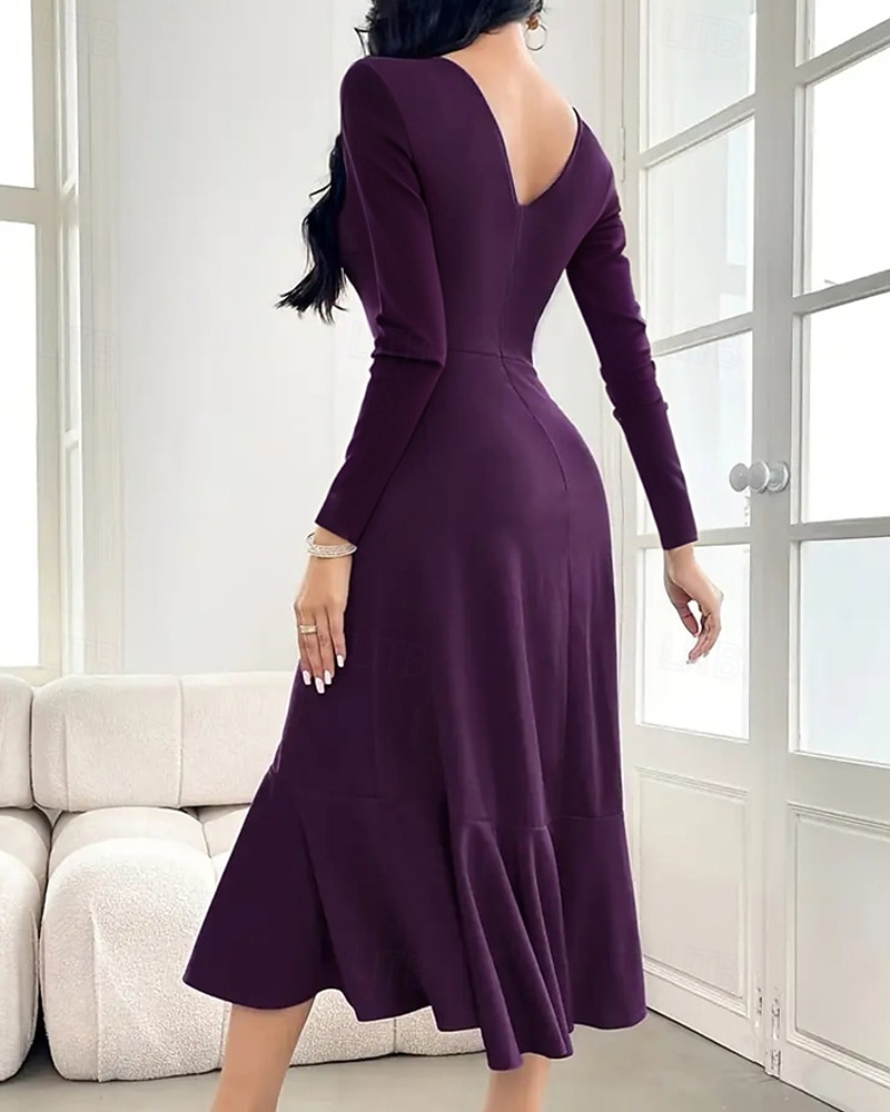 Women's Midi Dress Party Dress Cocktail Dress Elegant Modern Evening Party Party Cocktail Party Regular Fit Plain Long Sleeve Crew Neck Purple Spring Fall 2026 - $27.99 –P3