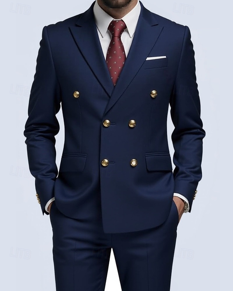 Herre Blazer + kjolebukser Blazer drakter Virksomhet Cocktailfest Bryllupsfest 2 deler Mote Fritid Vår Høst Polyester عادي Lomme Knapper Bekvem Dobbeltkneppet Blazer Blå Mørkegrå Svart Hvit 2025 - $114.99 –P7
