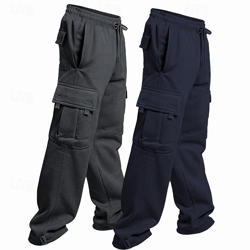 Paquets multiples 2 pièces Homme Bleu marine + noir Jogging Cargo Pantalons Cordon de serrage Taille Élastique Uni Vacances Tenue quotidienne Polyester Printemps de 2025 ? $37.99 –P4