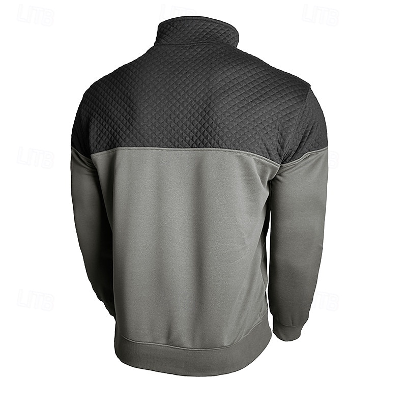 Men's Sweatshirt Waffle Sweatshirt Pullover Quarter Zip Sweatshirt Blue Army Green Burgundy Brown Khaki Standing Collar Plain Patchwork Color Block Textured Sports & Outdoor Casual Daily Streetwear 2026 - $34.99 –P1