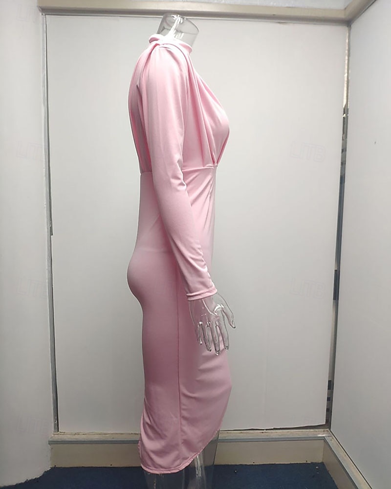 Damen Midikleid schwarzes kleid Elegant Mode Modern Täglich Ausgehen Wochenende Normale Passform Einfach Langarm Hoher Ausschnitt Schwarz Rosa Wein Dunkelblau Frühling Herbst Winter 2026 - $22.99 –P8