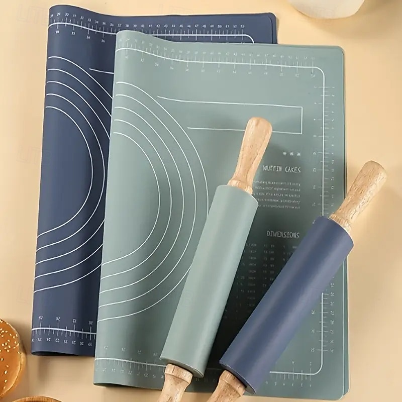 Food Grade Silicone Kneading Mat Non-Stick Dough Pad Pizza Baking Sheet Thicken Dough Pastry Pad Wooden Handle Rolling Pin 60X40 2025 - $41.99 –P1