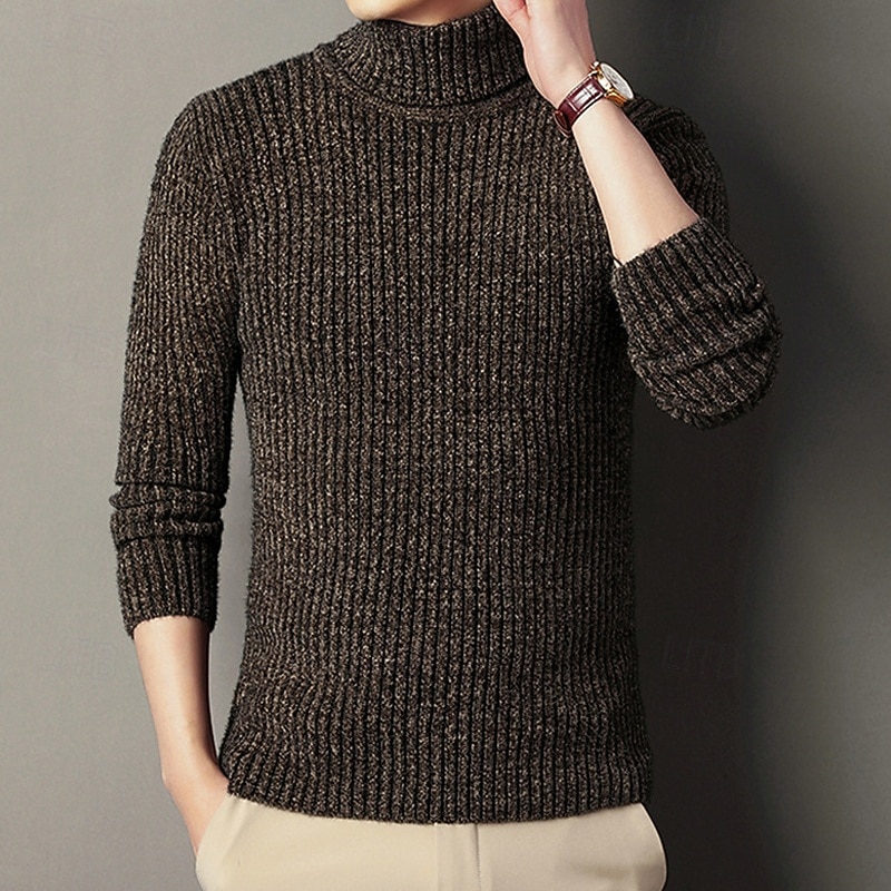 Herren Pullover Strickpullover Gerippt Stricken Normale Oberteile Gestrickt Einfach Rollkragen Mode Basic Urlaub Alltagskleidung Bekleidung Herbst Winter Schwarz Kaffee M L XL 2026 - $37.99 –P11