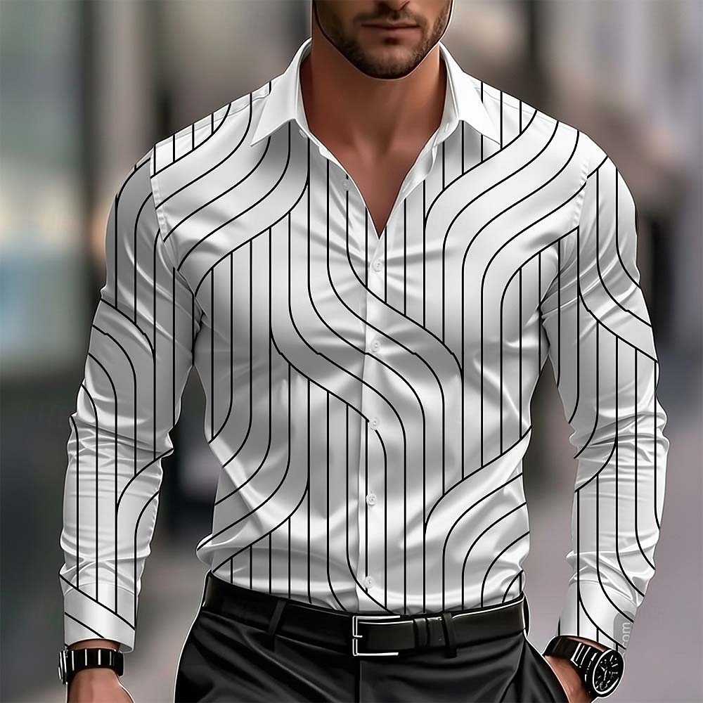 Men's Geometric Pattern Waves Abstract Art Shirt Satin Shirt Dress Shirt Long Sleeve Business Casual Vacation Dailywear Summer Spring Fall Turndown 3D Print Button Up Shirts Blue Black White Yellow 2025 - $27.99 –P2