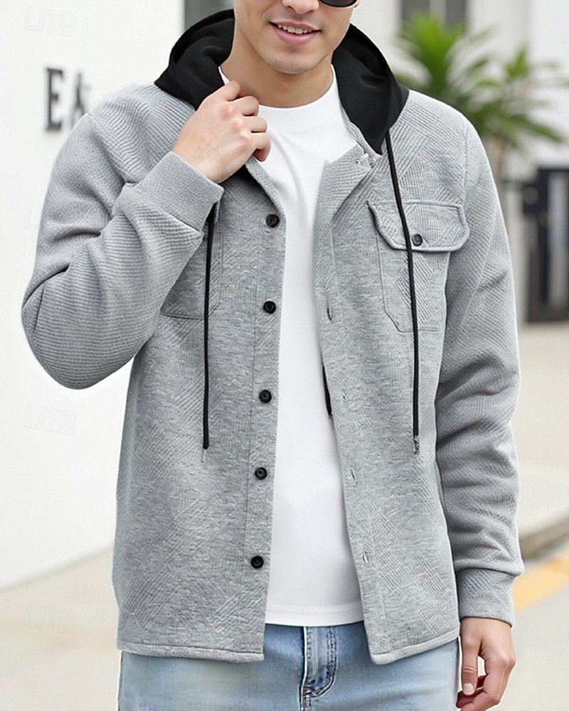 Homme Veste Légère Veste Décontractée Veste à Capuche Extérieur Occasionnel Avec Poches Automne Hiver Bloc de Couleur Streetwear Quotidien À capuche Régulier Noir Blanche bleu marine Kaki Grise Veste de 2026 ? $33.99 –P15
