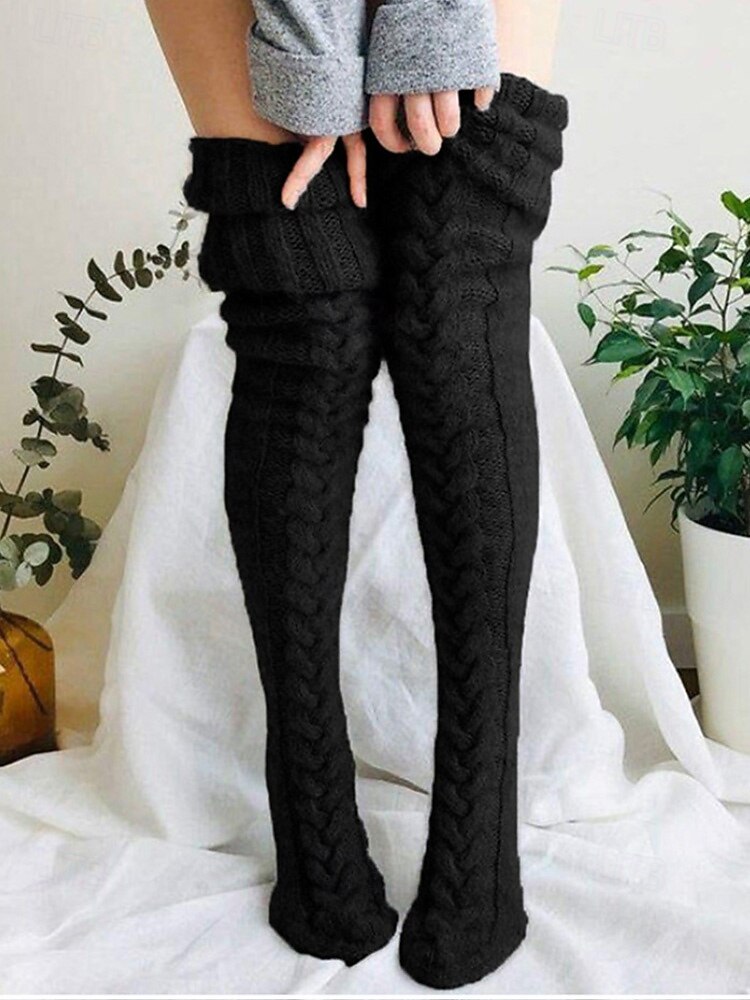 Women's Acrylic Knit Over-the-Knee Socks - Soft, Warm, Perfect for Christmas, Available in Multiple Sizes 2026 - BHD 6.92 –P3