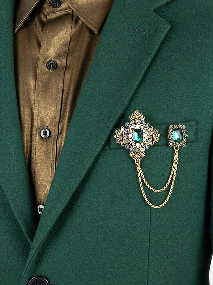 Men's Christmas Brooch Set - Elegant Alloy Material with Multi-Colored Gems and Pearls, Festive Chain Design for Suits, Parties and Holiday Occasions 2026 - $9.99 –P2