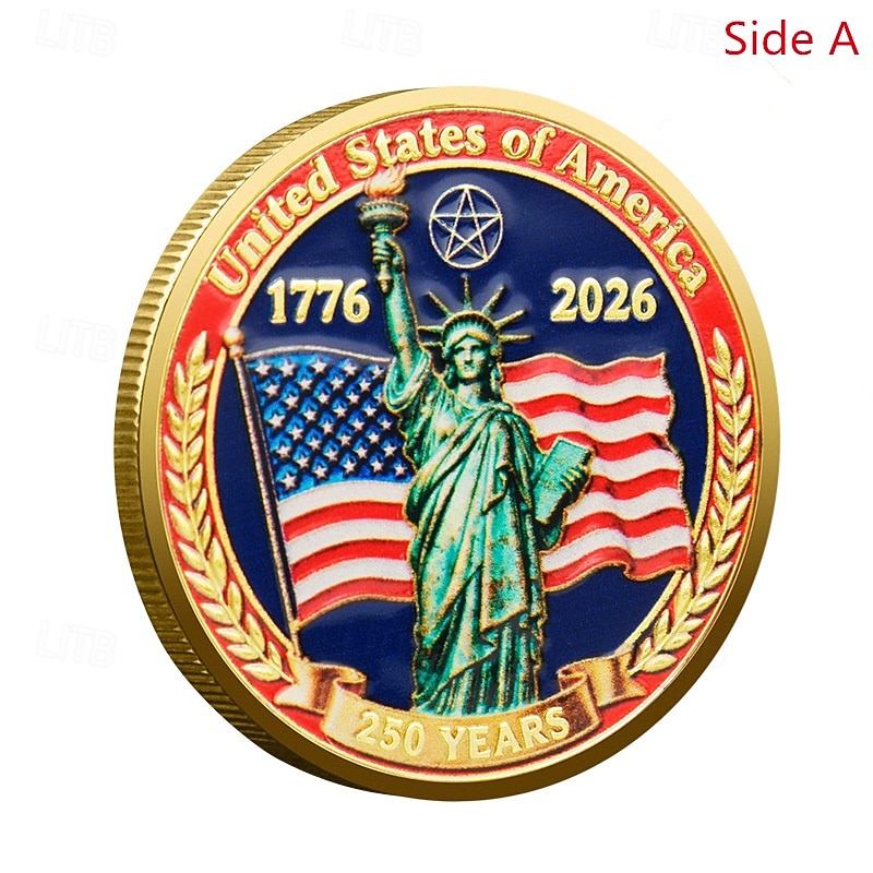 250th Anniversary Commemorative Coins - Golden American Flag & Liberty Bell Design Collectible Coins, Durable Metal Anniversary Coins for Display, Collectors Patriotic Semiquincentennial 2026 - $15.99 –P15