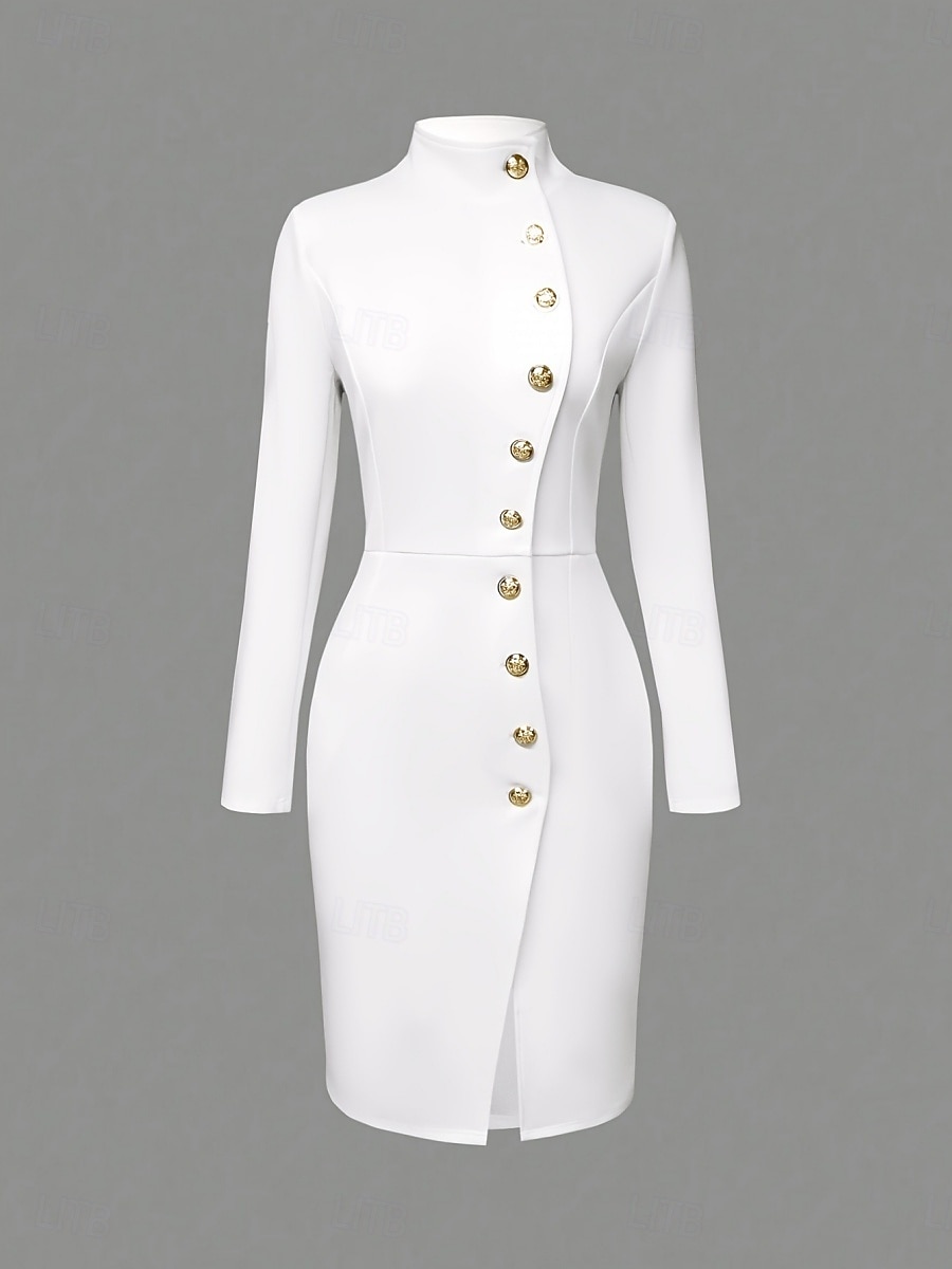 Mulheres Minivestido Vestido da bainha Vestido Bodycon Vestidos Semi-Formais Escritório Normal Tecido Manga Longa Gola Alta Preto Branco Primavera Outono de 2026 por $13.99 –P3