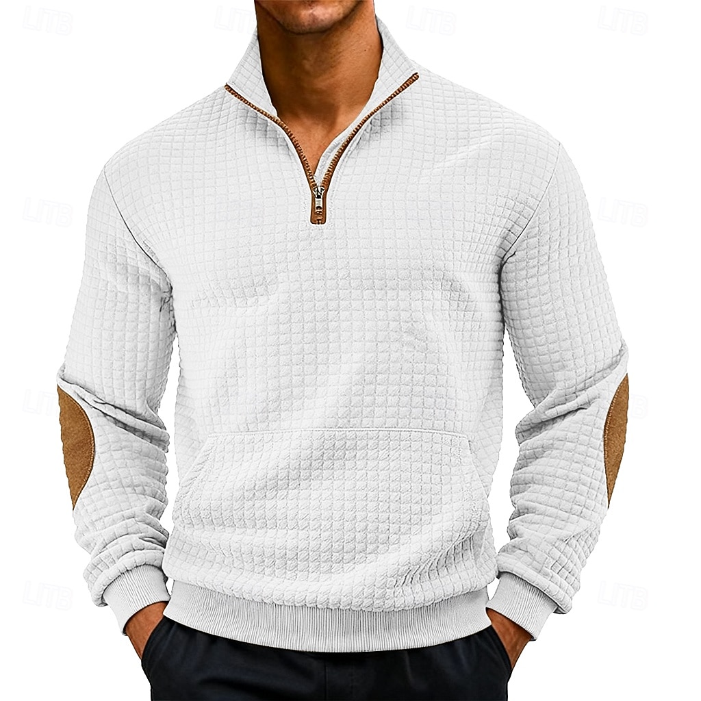Herren Zip Up Sweatshirt Waffel-Sweatshirt Pullover Schwarz Weiß Marineblau Khaki Dunkelgray Halber Reißverschluss Einfach Reißverschluss Tasche Arbeit Sport & Outdoor Lässig ohne Druck Aktiv Vintage 2026 - $28.99 –P13