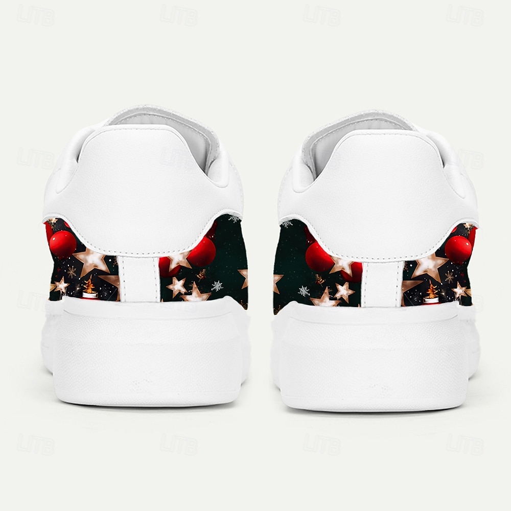 Vita julskor för män med röda och guldfärgade ornament - snygga och bekväma skor för fester och högtider 2025 - $54.99 –P5