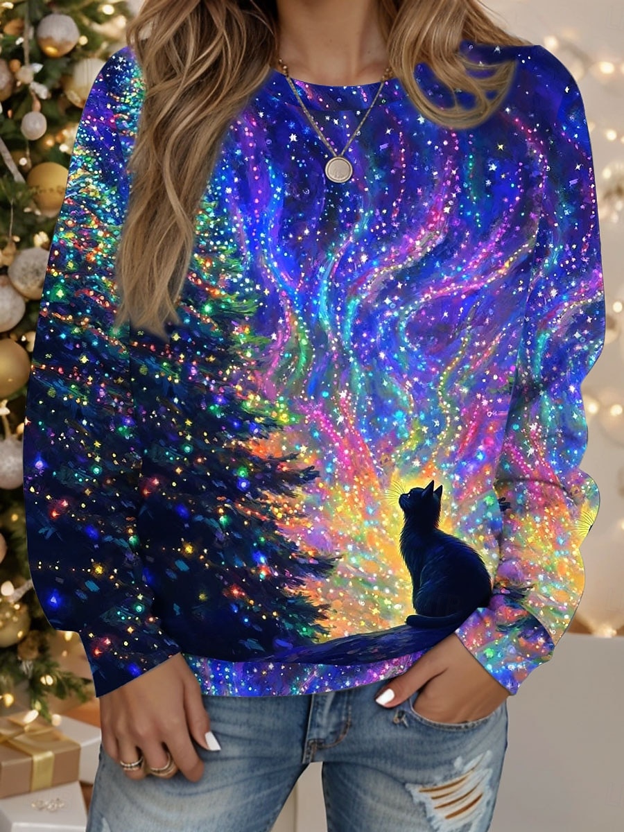 Women's Pullover Sweatshirt Hoodies Graphic Animal  Tree Fashion Casual Long Sleeve Crew Neck Regular Tops Street Dailywear Print Blue Purple Green Spring Fall Winter 2026 - $29.99 –P1