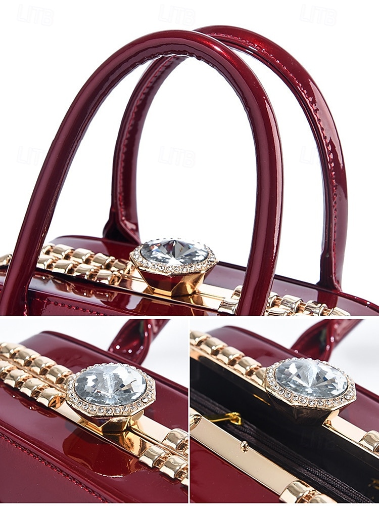 elegante borsa da sera da donna in pelle verniciata, decorata con cristalli, disponibile in rosso e blu navy, perfetta per feste formali e celebrazioni festive del 2026 a $34.99 –P9