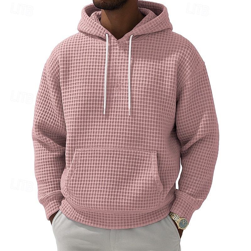 Męskie Bluza z Kapturem Bluzy z kapturem Waffle Zjechać na pobocze Czarny Biały Jasnozielony Rumiany róż Granatowy Kaptur Równina Kieszeń kangurka Teksturowany Codzienny Sport i turystyka Święto Moda 2026 - $28.99 –P1