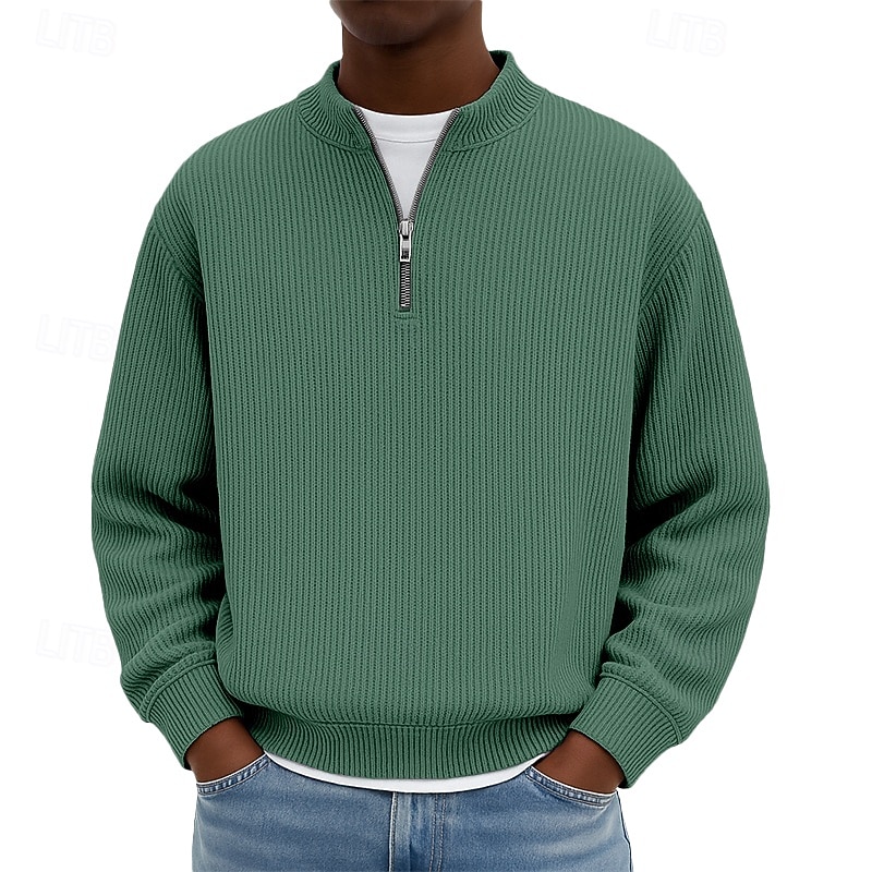 Men's Sweatshirt Corduroy Pullover Quarter Zip Sweatshirt Black Light Green Burgundy Navy Blue Dark Green Standing Collar Plain Textured Casual Daily Sports & Outdoor Streetwear Cool Sportswear 2026 - $24.99 –P2