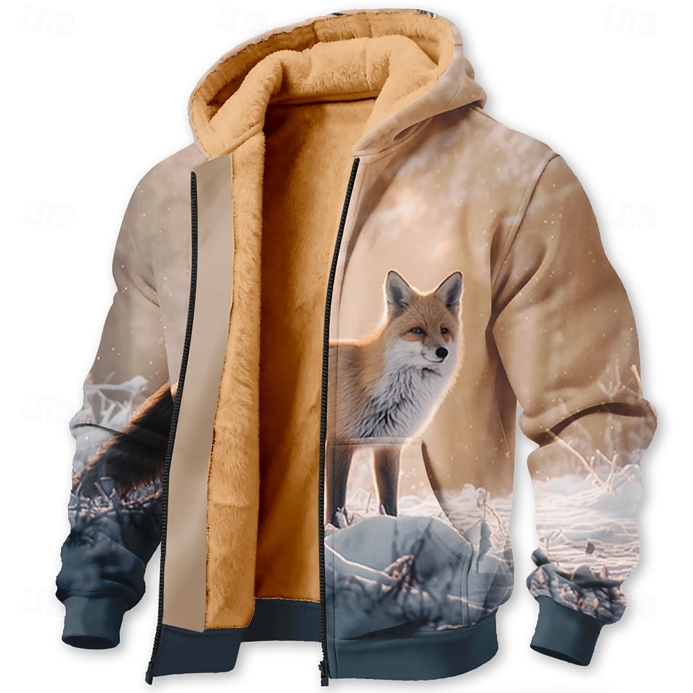 Herren Fuchs 3D-Druck Fleece Kapuzensweatshirt Jacke Pullover Klassisch Militär Jagd Rundhalsausschnitt Outdoor Camping Blau Braun Reißverschluss Herbst Winter Designer S M L XL 2XL 3XL 2026 - $41.99 –P2