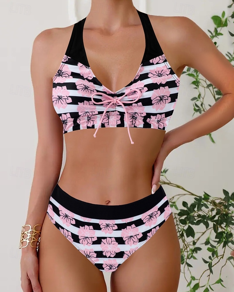 Per donna Costumi da bagno Due pezzi Birichino Costume da bagno Senza schiena Vacanza Abbigliamento da Spiaggia Floreale All'americana Senza Maniche Costumi da bagno del 2026 a $22.99 –P4