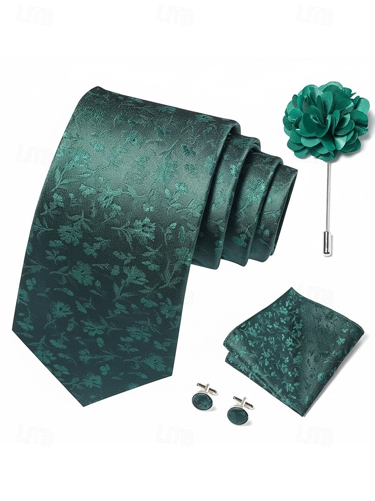 Мужской рождественский комплект галстуков, многоцветный, стильный цветочный узор, с запонками и нагрудным платком для официальных мероприятий 2026 - $14.99 –P4
