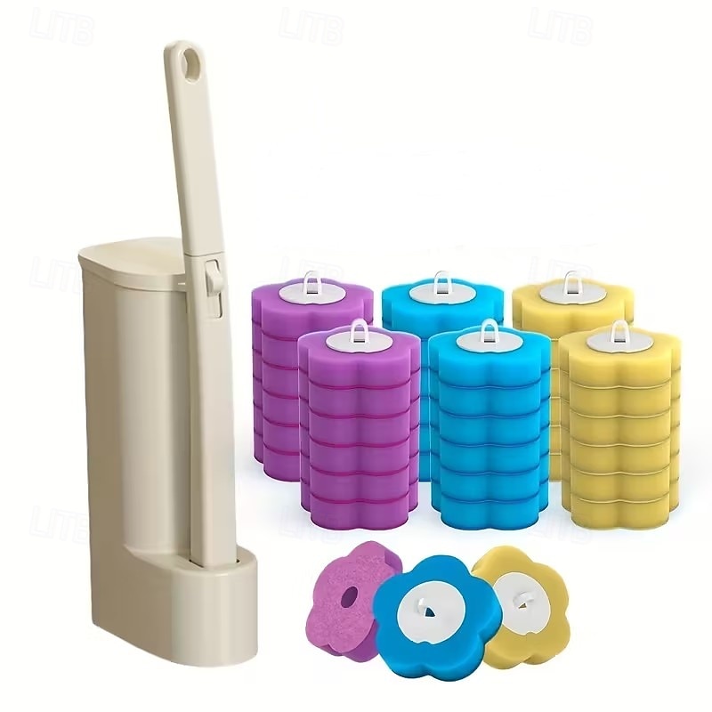 Conjunto de escova de vaso sanitário de parede com 37 peças e suporte, inclui 36 cabeças de escova de reposição multicoloridas, escovas descartáveis para limpeza de vaso sanitário e suporte de parede de 2026 por $24.99 –P9