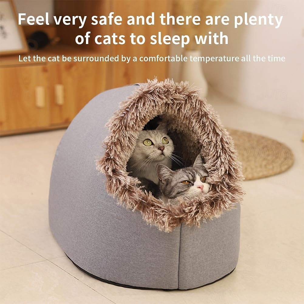 Lit-niche en peluche pour chats d'intérieur &niche pour petits chiens avec revêtement moelleux, lit amovible auto-chauffant et antidérapant, abri lavable pour chat de 2026 ? $26.99 –P4