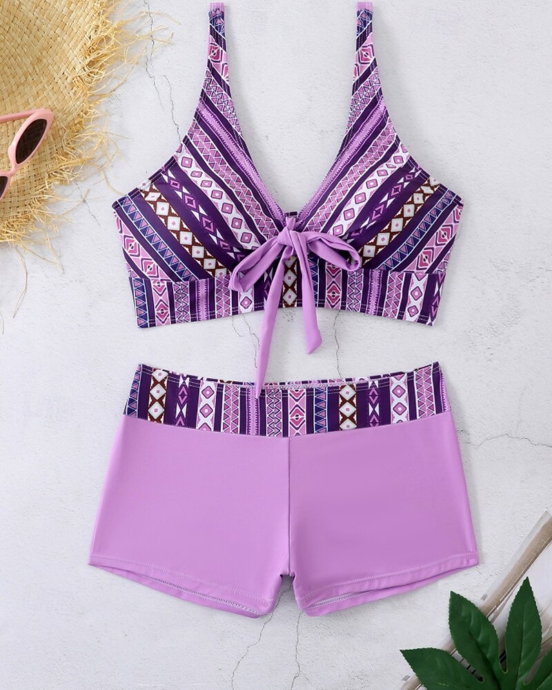 Mujer Bañadores 2 piezas Slips Traje de baño Retazos Espalda al Aire Vacaciones Ropa de playa Floral Escote en Pico Sin Mangas Trajes de baño 2026 - $27.99 –P9