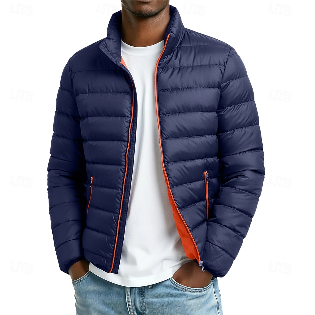 Men's Puffer Jacket Padded Pocket Full Zip Padded Christmas Outdoor Street Short Neutral Fashion Daily Winter Solid Color Wine Black Navy Blue Light Sky Blue Puffer Jacket 2026 - $30.99 –P1