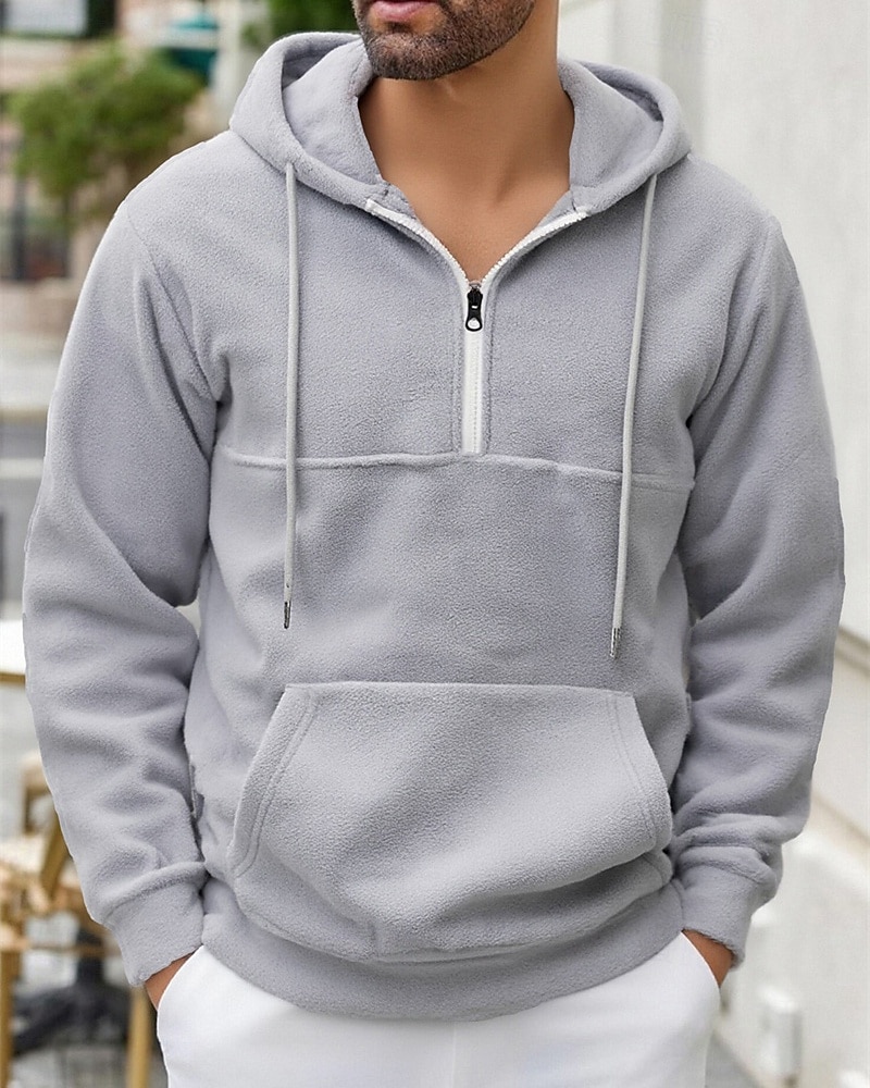 2026年 男性用 パーカー クォータージッパーパーカー フリースパーカー ブルー ブラック パープル ライトグレー ダックグレー フード付き 平織り ジッパー ポケット スポーツ 日常 祝日 ポリエステル ストリートファッション ベーシック カジュアル 秋 冬 衣類 パーカー トレーナー  コレクション – $32.99 –P5