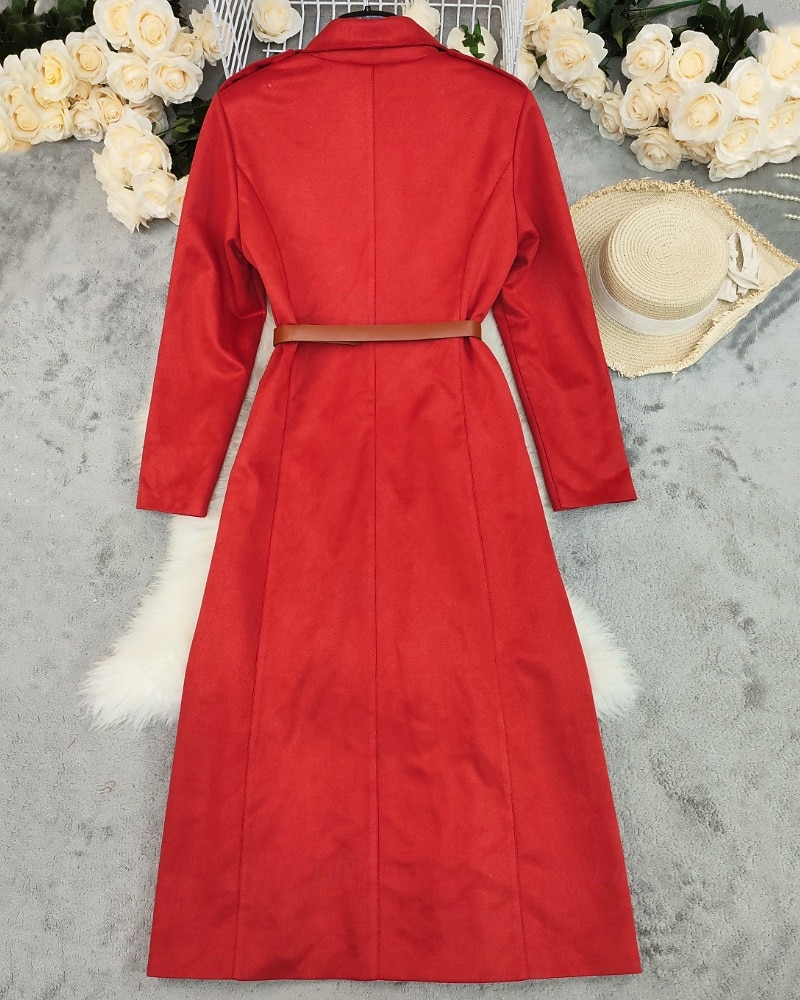 Damskie Płaszcz zimowy Płaszcz Zatrzymujący ciepło Wygodny Kieszeń Guziki Codzienny Równina Urlop Wyjściowe Weekend Długie Klapy wcięte Regularny Długi rękaw Odzież wierzchnia Czerwony Jesień Zima 2026 - $97.99 –P3