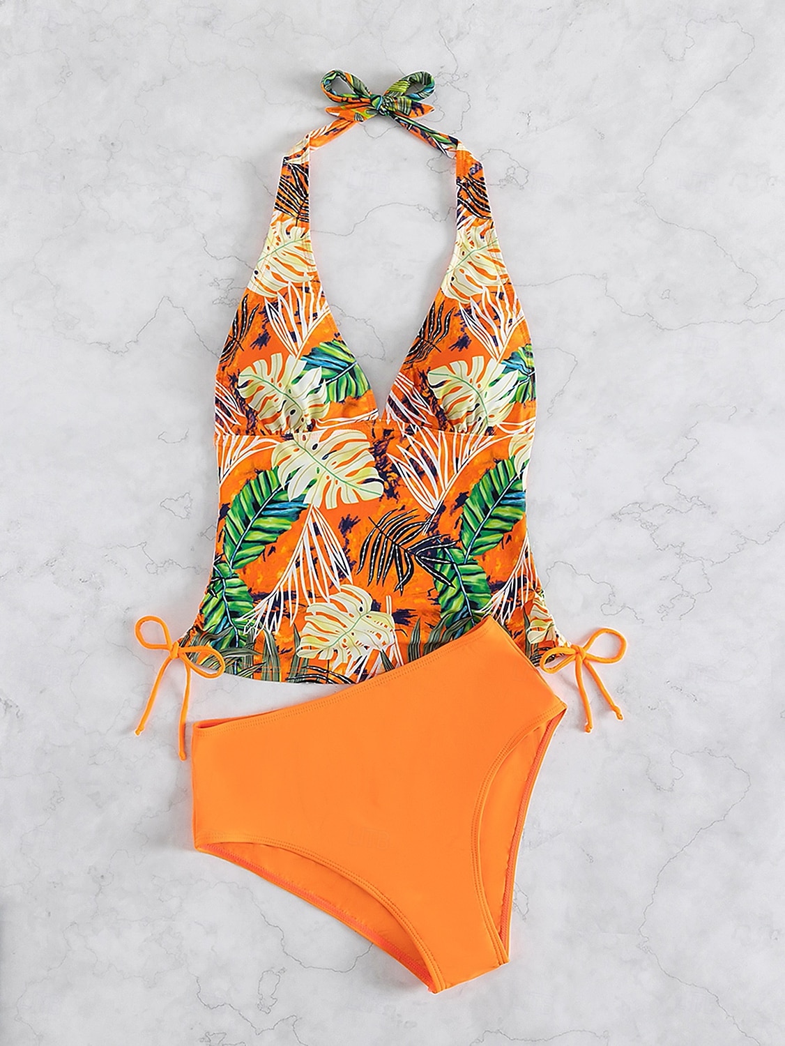 Costume da bagno tankini da donna 2 pezzi arricciato palmo cheeky controllo pancia vita alta slinguato senza schiena vacanza in spiaggia scollatura a halter floreale senza maniche del 2026 a $22.99 –P6