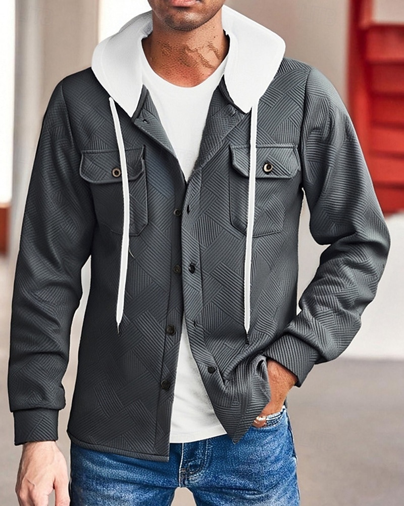 Homme Veste Légère Veste Décontractée Veste à Capuche Extérieur Occasionnel Avec Poches Automne Hiver Bloc de Couleur Streetwear Quotidien À capuche Régulier Noir Blanche bleu marine Kaki Grise Veste de 2026 ? $33.99 –P18