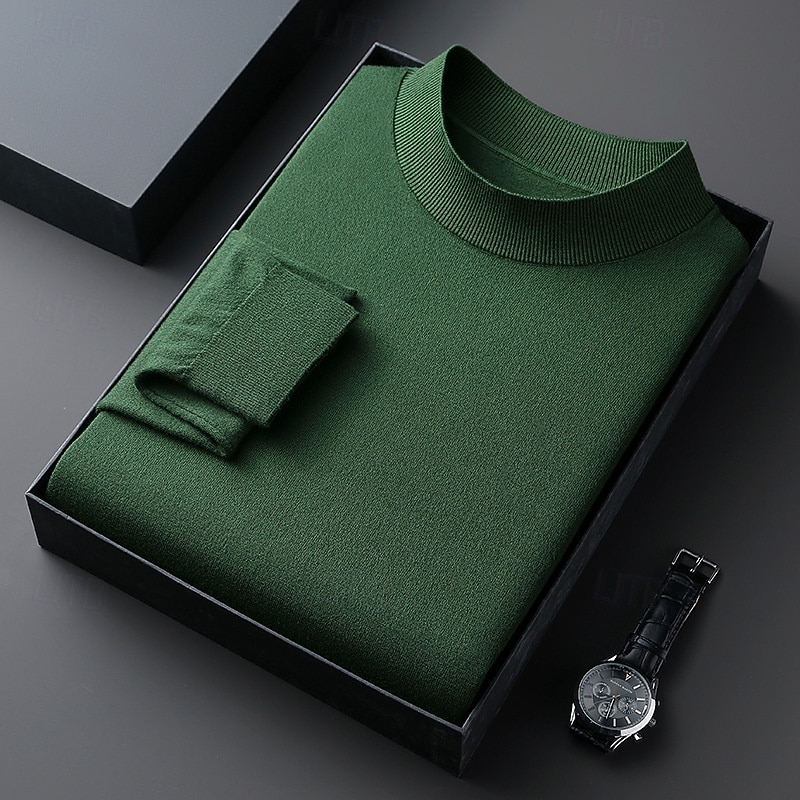 Муж. Пуловер Свитер Вязаный свитер Рельефный узор Вязать Обычные топы Трикотаж Полотняное плетение Вырез под горло Мода Классический Отпуск На каждый день Одежда Осень Зима Синий Черный S M L 2026 - $29.99 –P6