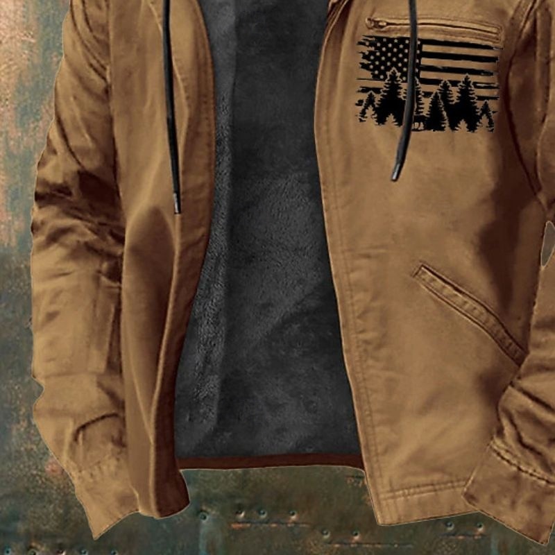 Per uomo Felpa con cappuccio a zip intera Giacca in Pile Felpa con cappuccio in pile Marrone Con Cappuccio Albero Bandiera Americana Tasca Stampato Sport & Outdoor Casuale Quotidiano Poliestere del 2025 a $59.99 –P3