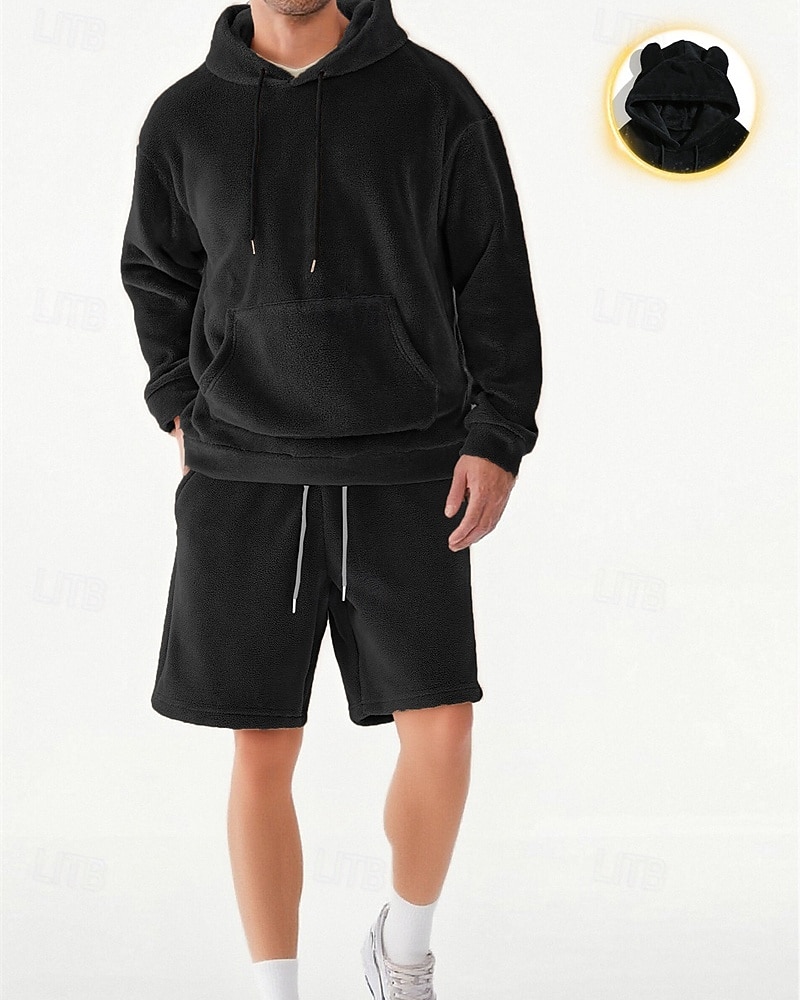 Men's Hoodie Tracksuit Hoodie & Shorts Set Hoodie Outdoor Vacation Daily Drawstring Plain Black Green Grey Activewear Sports Fashion Fall 2026 - $49.99 –P6