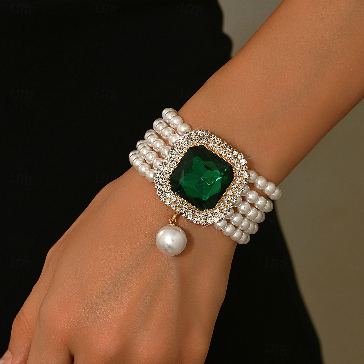 צמיד חרוזים פנינים לנשים עם קריסטל גדול - תכשיט יד אלגנטי משובץ אבני חן למסיבה, ערב ואירועי קוקטייל 2026 - $14.99 –P6