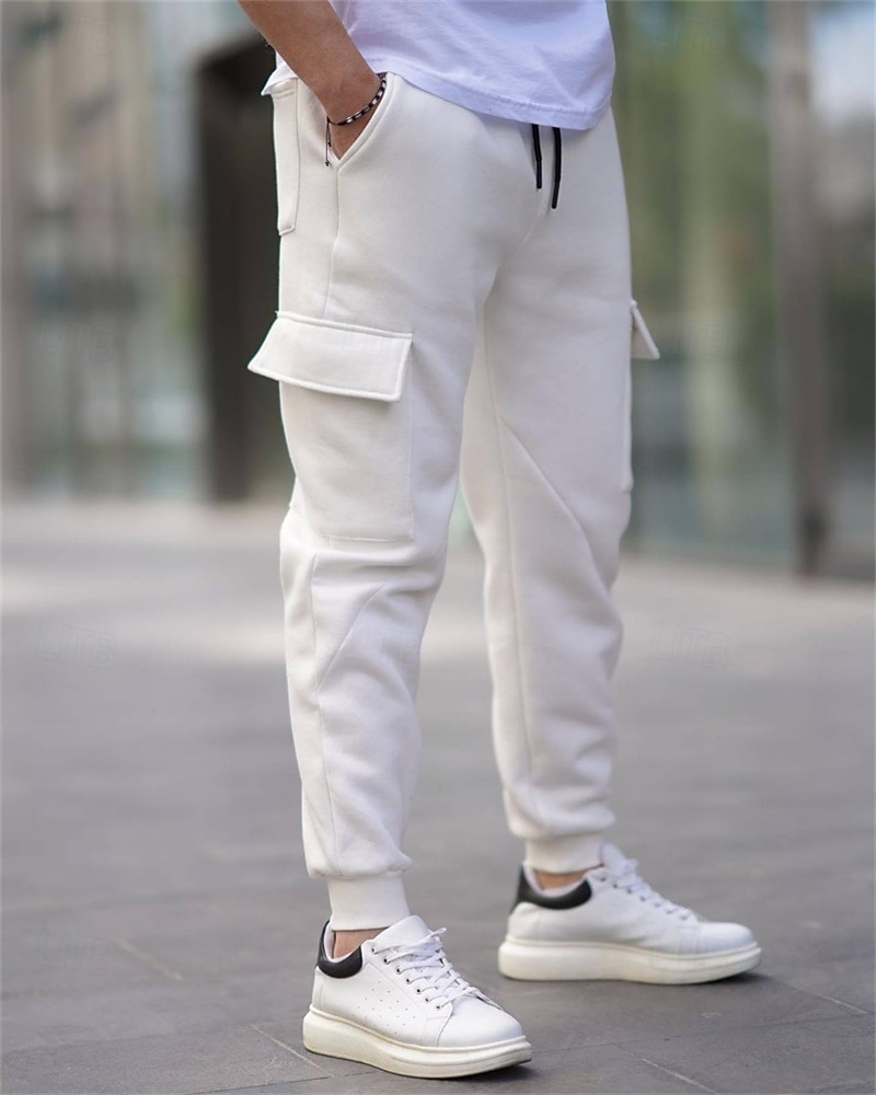 Herre Cargo joggebukse Joggebukser Fleecebukser Jogger Bukser Snorer Lomme Elastisk midje عادي Komfort Varm utendørs Daglig Ut på byen Mote Fritid Svart Hvit Mikroelastisk 2026 - $20.99 –P2