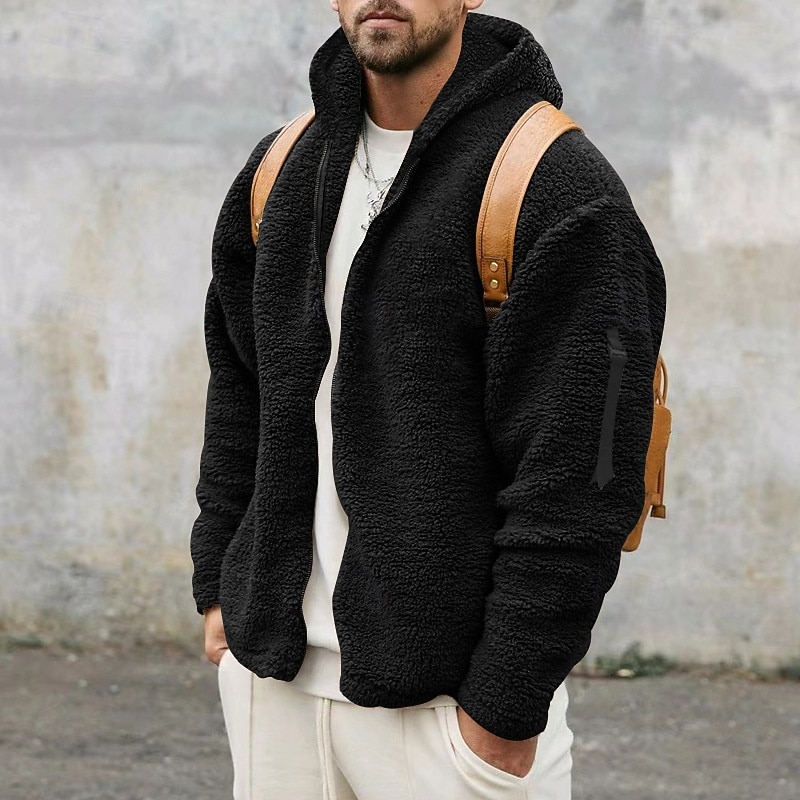 Homens Casaco de inverno Casaco de pelúcia Jaqueta casual Ao ar livre Casual Térmico / Quente Bolsos Zip Completo Outono Inverno Tecido Roupa de rua Diário Com Capuz Padrão Preto Azul Marinha cáqui de 2026 por $34.99 –P12