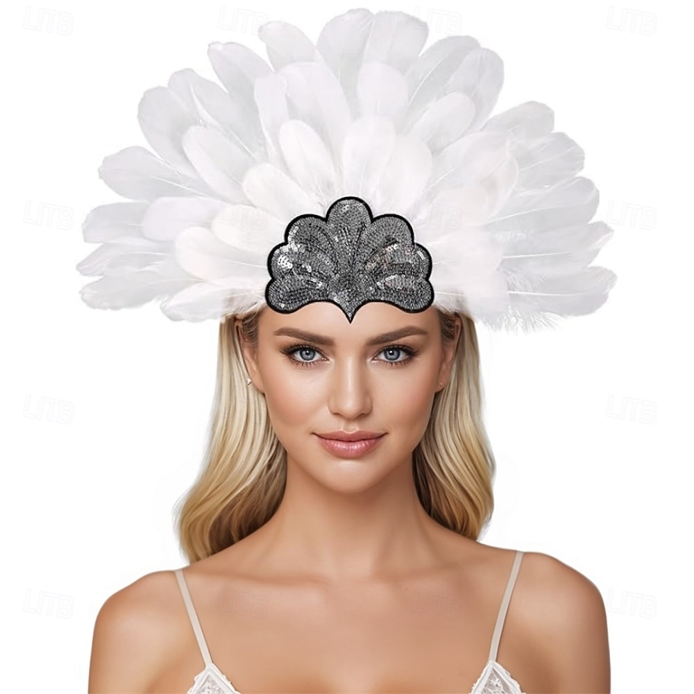 Карнавальная ночь 2026. Рио Карнавальная самба Аксессуары Красный и черный головной убор с перьями для женщин на фестивале Марди Гра - танцевальный аксессуар для фестиваля Бразилия 2026 - $15.49 –P11