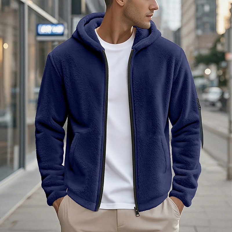 Men's Winter Coat Teddy Coat Casual Jacket Outdoor Casual Thermal Warm Pocket Full Zip Fall Winter Plaid Streetwear Sports & Outdoors Hooded Regular Dark Gray Black Navy Blue Khaki Jacket 2026 - $33.99 –P4