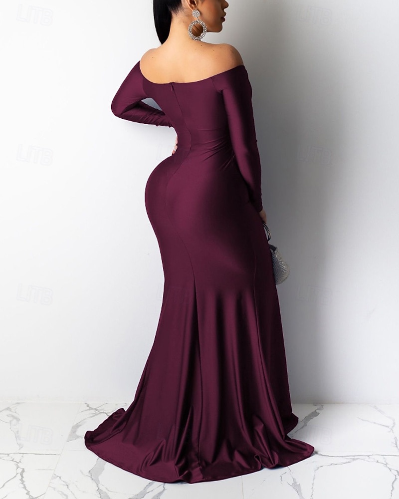Damen Langes Kleid Maxikleid schwarzes kleid Abschlussballkleid Partykleid Elegant Modern Party Besonderer Anlass Abendgesellschaft Normale Passform Einfach Langarm V Ausschnitt Blau Schwarz Rote Grün 2025 - $31.99 –P11