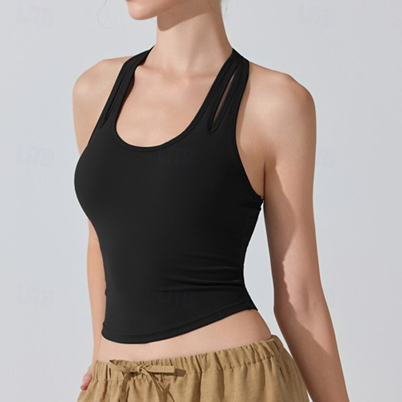 Γυναικεία Μονόχρωμο Αμάνικο τοπ Αθλητική μπλούζα Ενσωματωμένο σουτιέν Προστασία UV Γρήγορο Στέγνωμα Ελαστικό Αναπνέει Τέννις Αθλητικά Τρέξιμο Μπολύζες Μαύρο Λευκό Βυσσινί Ρούχα τένις 2026 - $20.99 –P14
