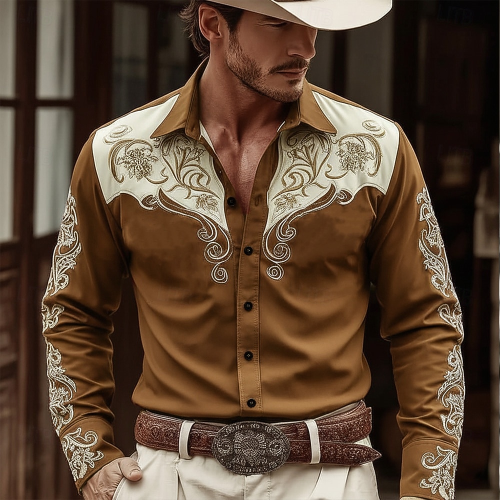 Férfi Virágminta Etno Virágok Ing Nyugati ing Cowboy ing Hosszú ujj Vintage Retro Hétköznapi Szabadtéri Munkaruha Tavasz Ősz Térfogatcsökkenés Elöl két zseb Vászonszerű ing Gombolható ingek Medence 2026 - $27.99 –P1