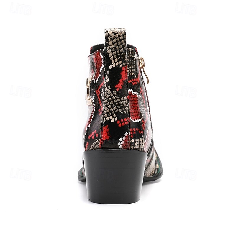 stivaletti da uomo con stampa serpente rossa e nera: pelle pregiata con dettagli dorati, scelta elegante per feste di Natale e occasioni festive del 2026 a $149.99 –P4
