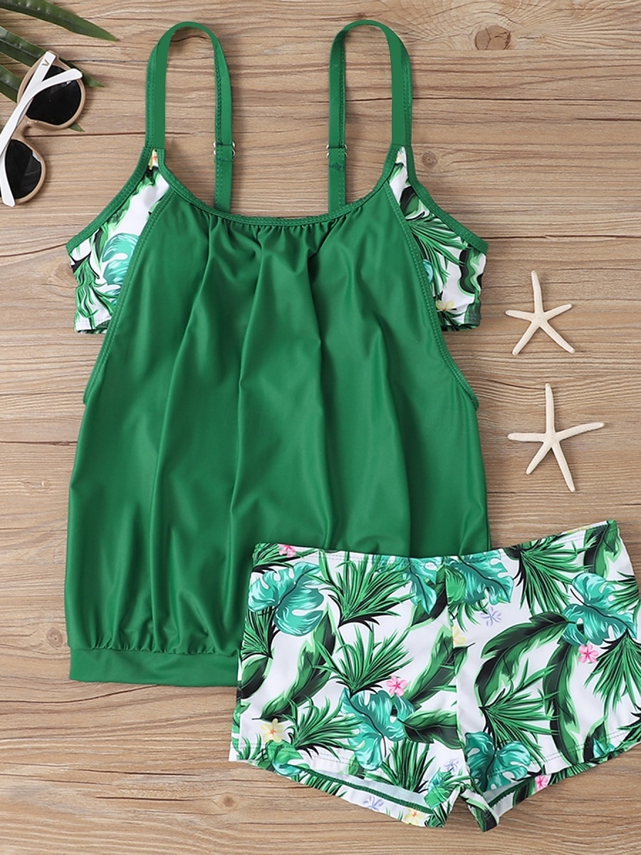 Tankini Feminino de Biquíni 2 Peças com Cintura Alta Controle de Barriga Cintura Alta Slim Costas Nuas Roupas de Praia de Férias Gráfico Floral com Decote U Sem Mangas de 2026 por $33.99 –P12