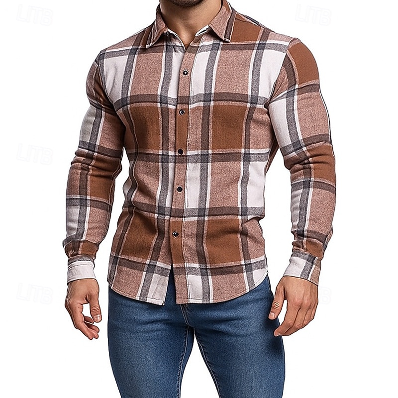 Herren Hemd Flanellhemd Kariertes Hemd Knopfhemd Overshirt Karomuster Outdoor Straße Blau Schwarz Rosa Rote Langarm Revers Frühling & Herbst Bekleidung 2026 - $26.99 –P9