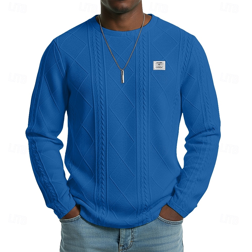 Муж. Футболка Рубашка с длинным рукавом Длинный рукав Вырез под горло Весна Осень Зима Геометрический принт Полотняное плетение Пит Стрип Мода Оригинальный рисунок Классический Жаккард Вязанная 2025 - $22.99 –P8